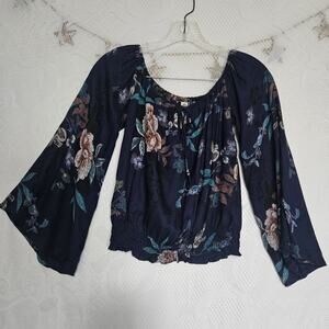 American Rag XSmall Floral Crop Top Elastic Smock Waist Boho Chic Indie Whimsy